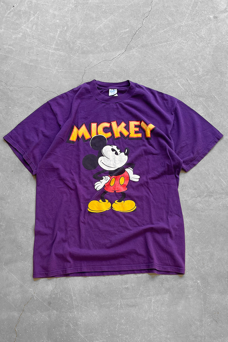 MADE IN USA 90'S MICKEY PRINT T-SHIRT / PURPLE [SIZE: XL USED]