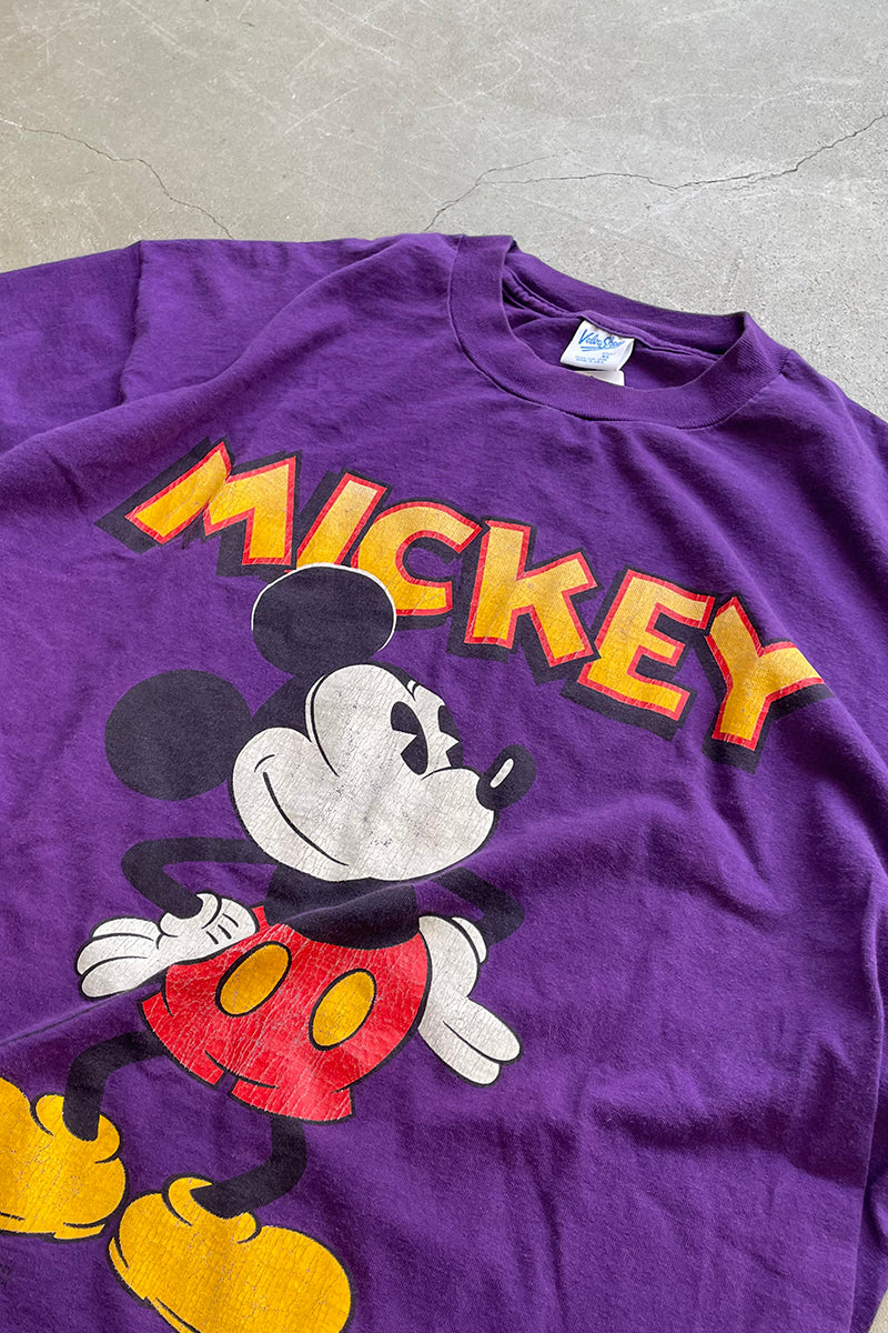 MADE IN USA 90'S MICKEY PRINT T-SHIRT / PURPLE [SIZE: XL USED]
