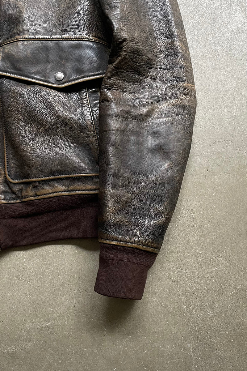 A-2 TYPE CALF LEATHER JACKET / BROWN [SIZE: M USED]