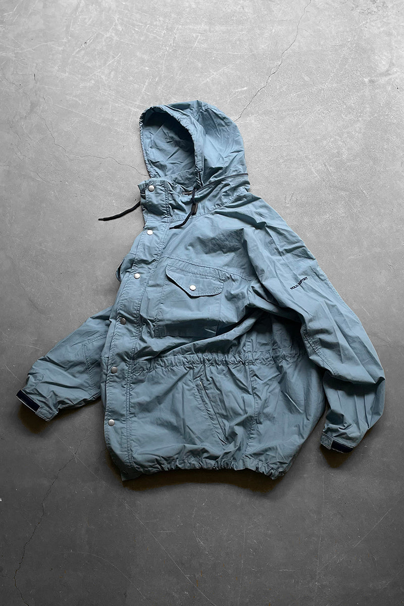 MADE IN USA 90'S SHELL HOODIE JACKET  / BLUE [SIZE: L USED]