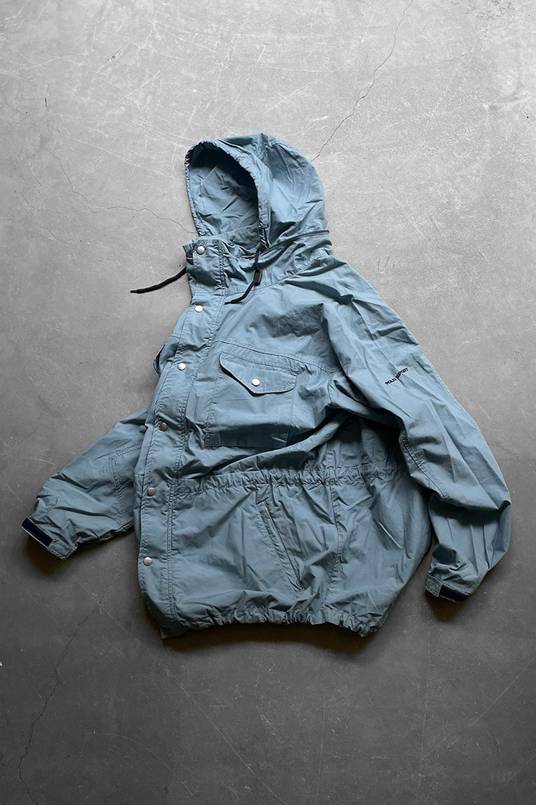 MADE IN USA 90'S SHELL HOODIE JACKET  / BLUE [SIZE: L USED]