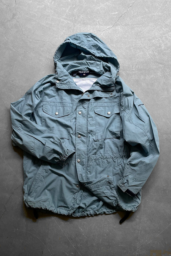 MADE IN USA 90'S SHELL HOODIE JACKET / BLUE [SIZE: L USED]