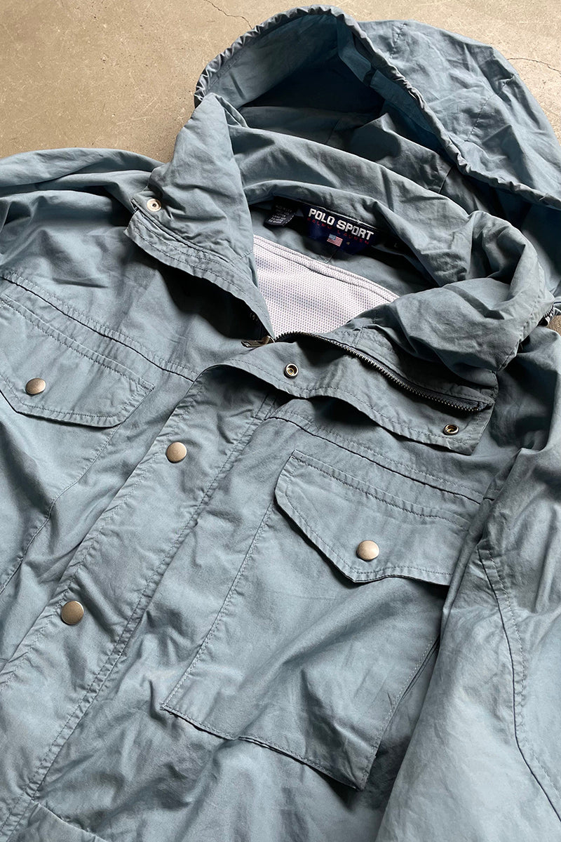 MADE IN USA 90'S SHELL HOODIE JACKET / BLUE [SIZE: L USED]