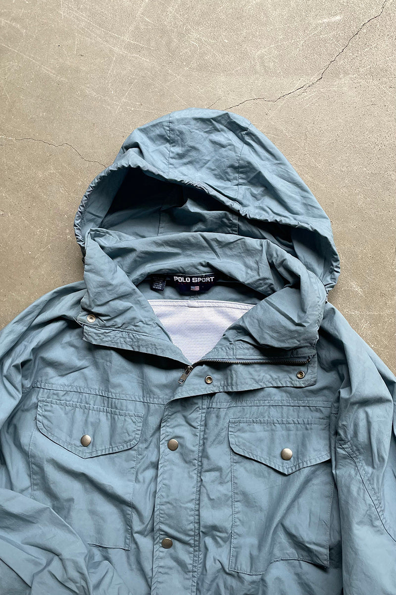 MADE IN USA 90'S SHELL HOODIE JACKET / BLUE [SIZE: L USED]