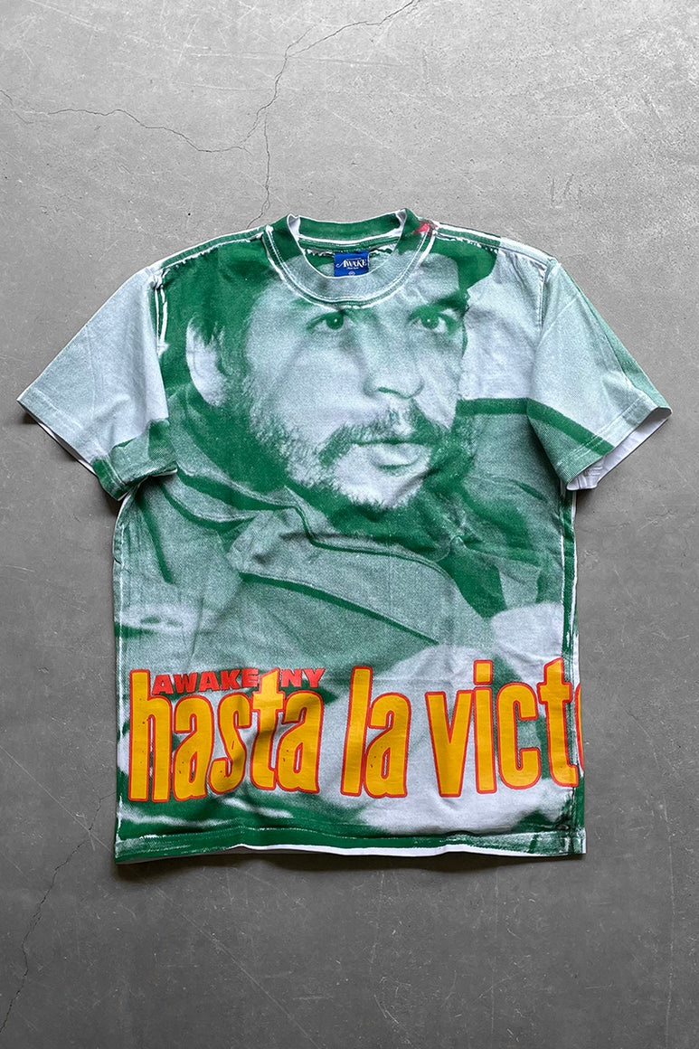 HASTA LA VICTORIA SIEMPRE ALLOVER PRINTED T-SHIRT / GREEN [SIZE: M USED]