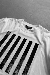 MADE IN PORTUGAL STRIPE SEQUINS BOX T-SHIRT / WHITE [SIZE: M USED]