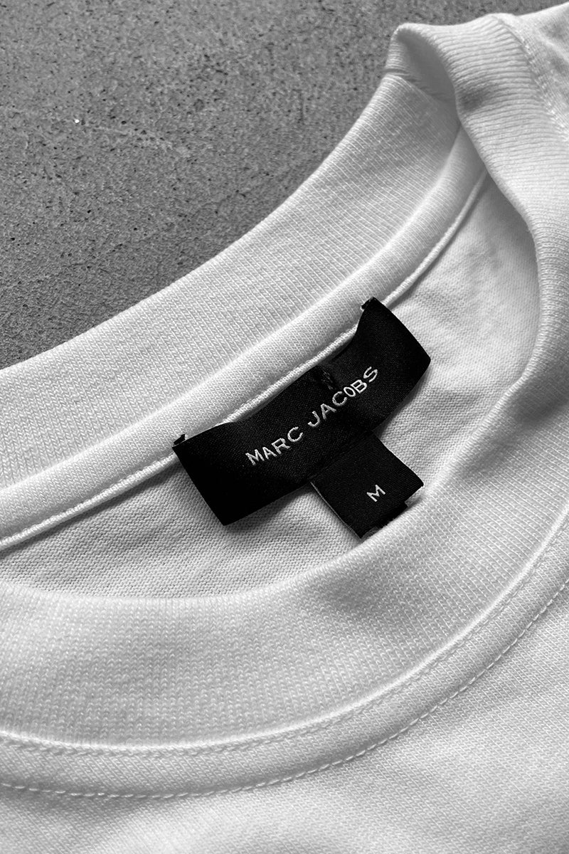 MADE IN PORTUGAL STRIPE SEQUINS BOX T-SHIRT / WHITE [SIZE: M USED]