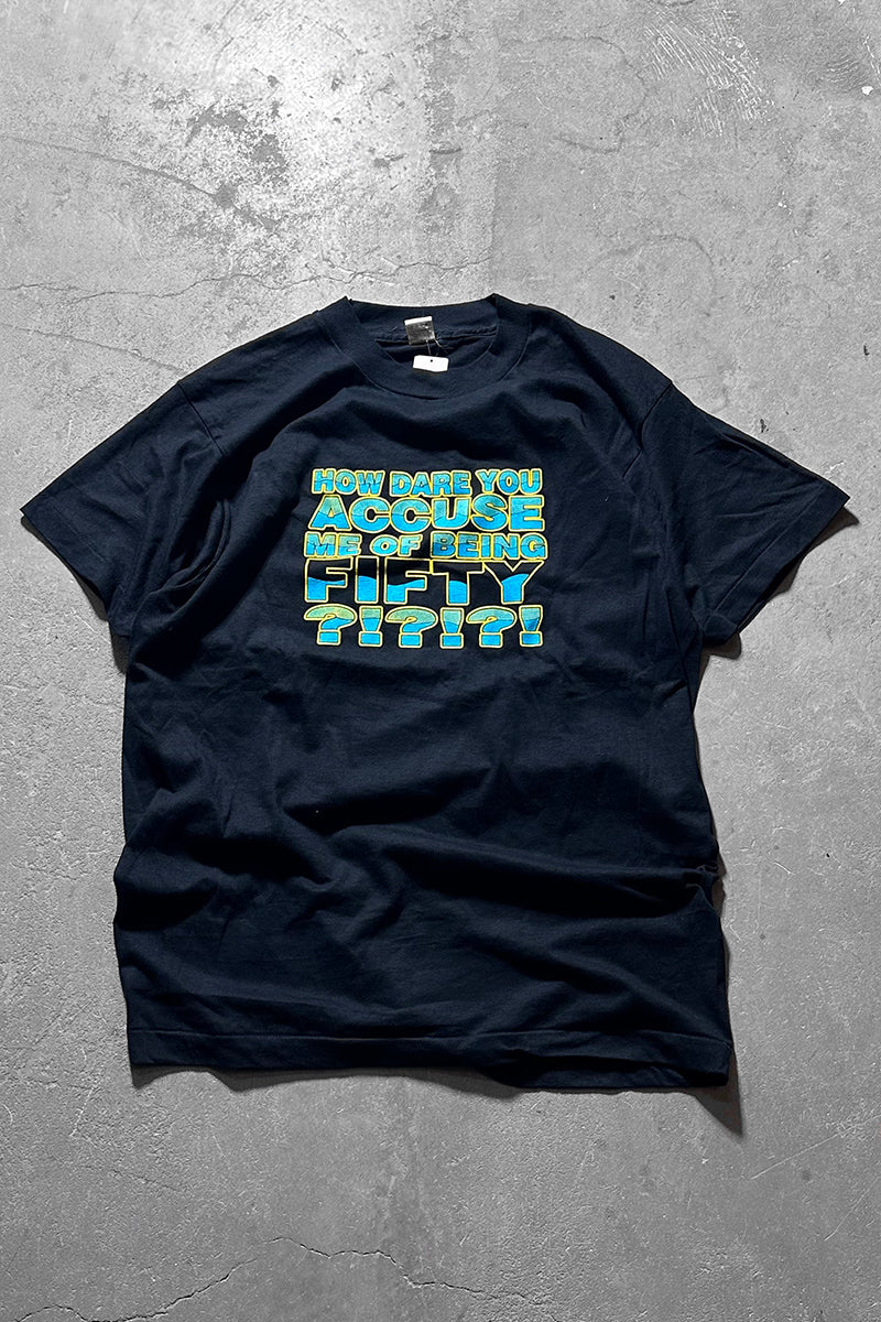 MADE IN USA 80'S FIFTY MESSAGE T-SHIRT / BLACK [SIZE: XL USED]