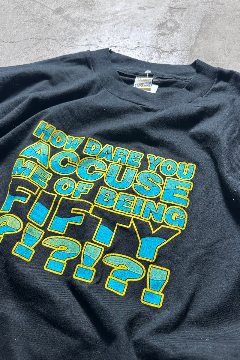 MADE IN USA 80'S FIFTY MESSAGE T-SHIRT / BLACK [SIZE: XL USED]