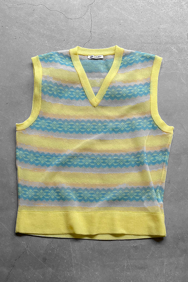 V-NECK SHEER KNIT VEST / YELLOW [SIZE: 48 USED]