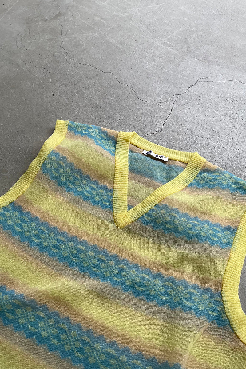 V-NECK SHEER KNIT VEST / YELLOW [SIZE: 48 USED]