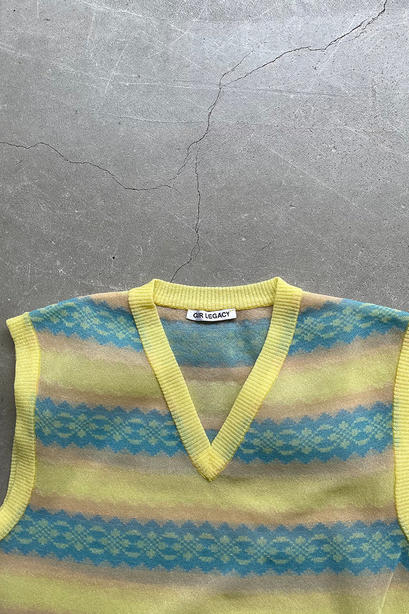 V-NECK SHEER KNIT VEST / YELLOW [SIZE: 48 USED]