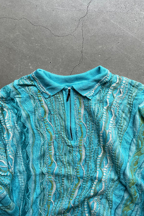 MADE IN AUSTRALIA 90'S S/S 3D KNIT POLO SWEATER / BLUE [SIZE: XL USED]