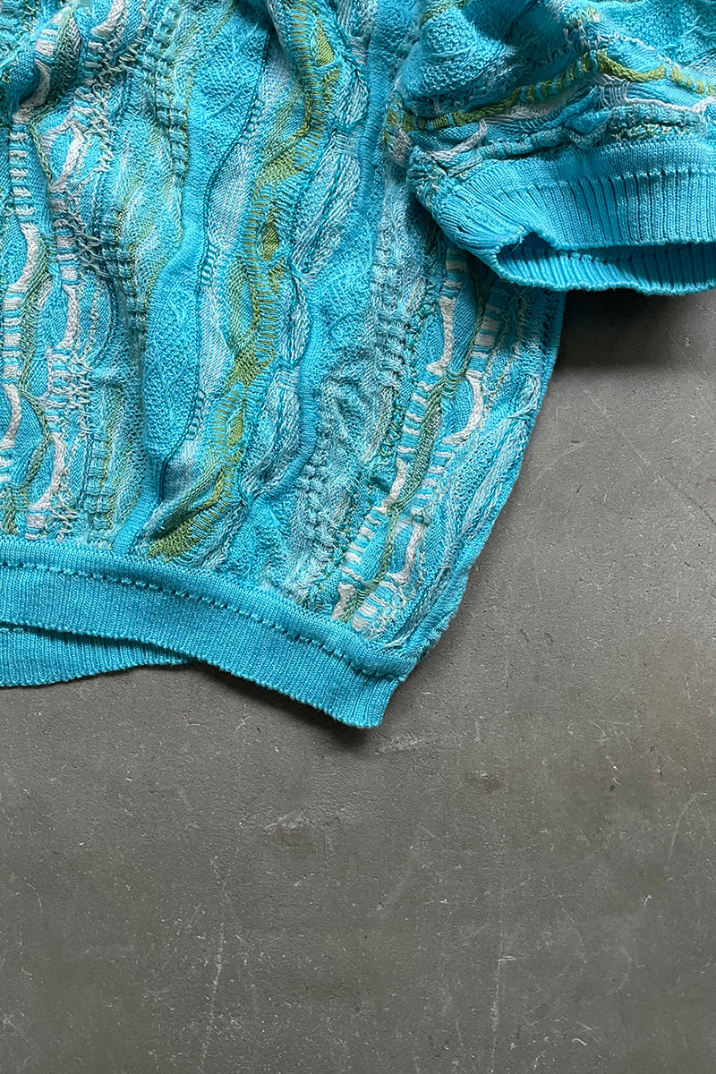 MADE IN AUSTRALIA 90'S S/S 3D KNIT POLO SWEATER / BLUE [SIZE: XL USED]
