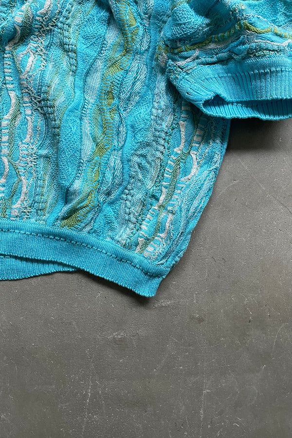 MADE IN AUSTRALIA 90'S S/S 3D KNIT POLO SWEATER / BLUE [SIZE: XL USED]