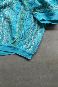 MADE IN AUSTRALIA 90'S S/S 3D KNIT POLO SWEATER / BLUE [SIZE: XL USED]