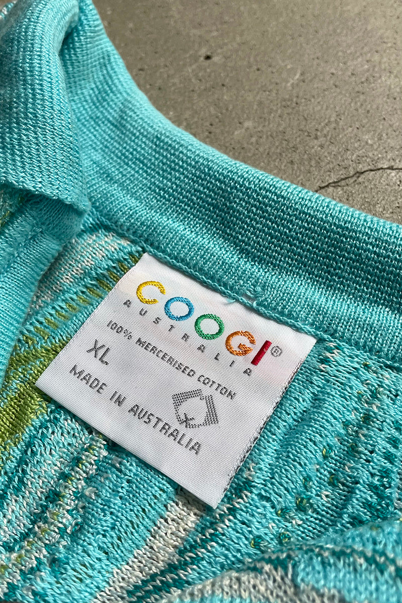 MADE IN AUSTRALIA 90'S S/S 3D KNIT POLO SWEATER / BLUE [SIZE: XL USED]