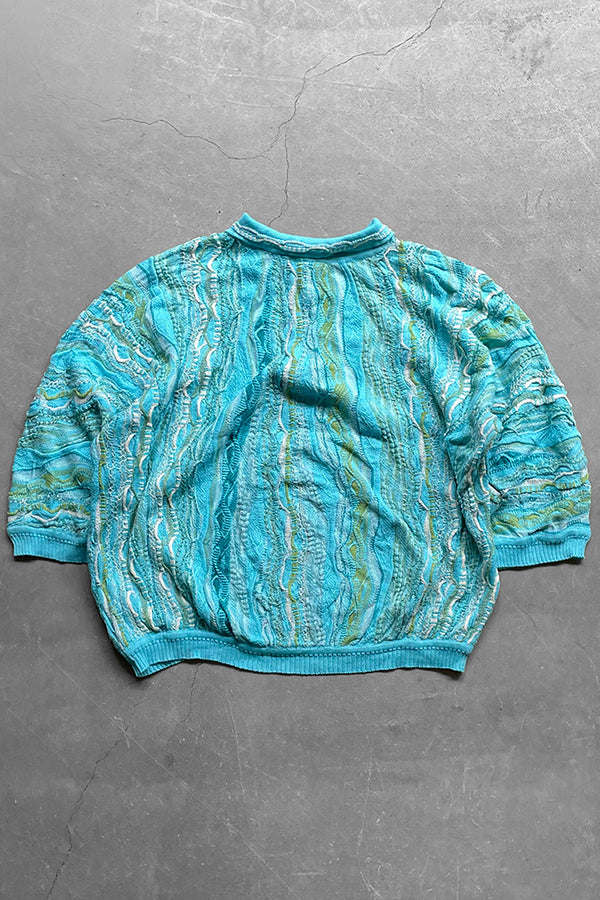 MADE IN AUSTRALIA 90'S S/S 3D KNIT POLO SWEATER / BLUE [SIZE: XL USED]