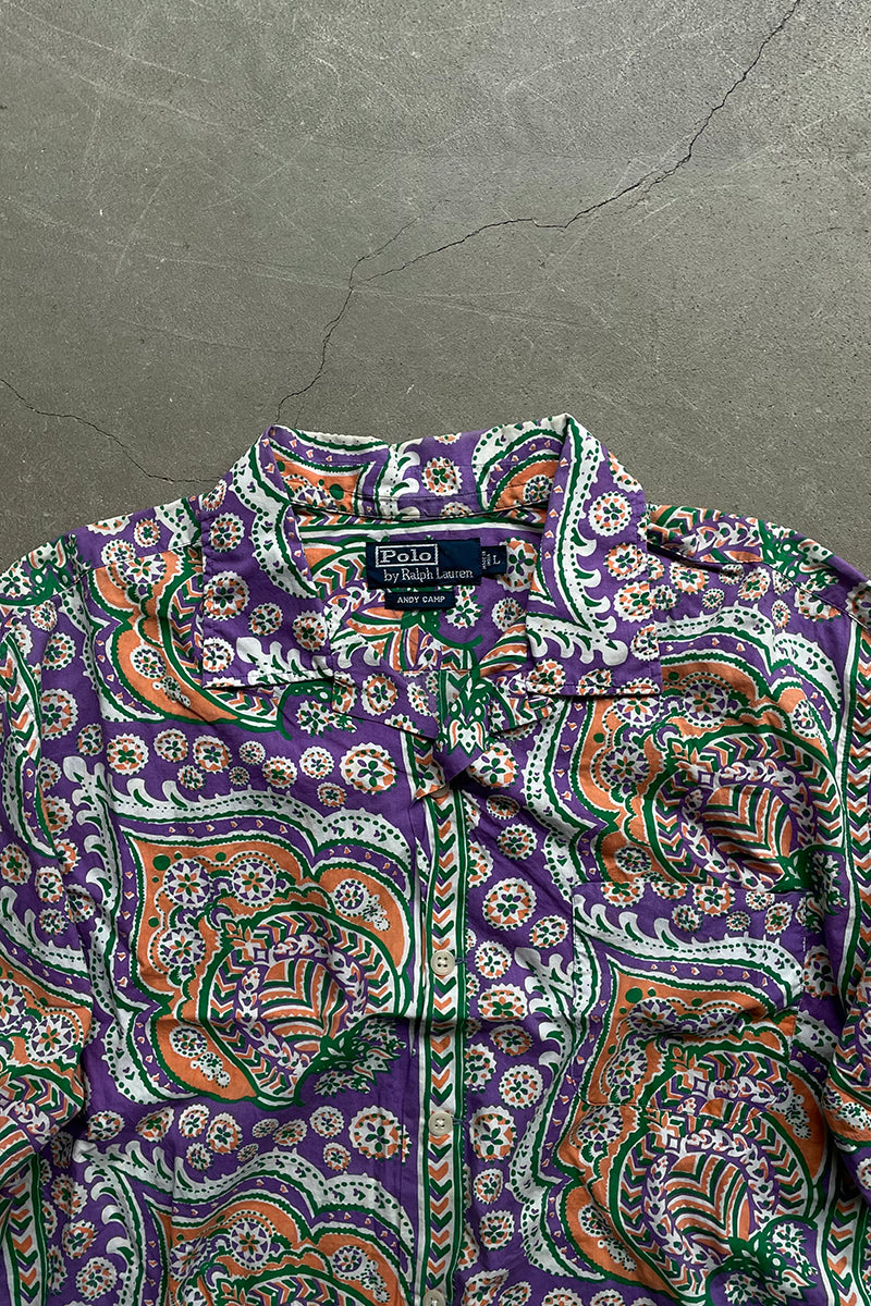 90'S ANDY CAMP OPEN COLLAR SHIRT / PATTERN [SIZE: L USED]