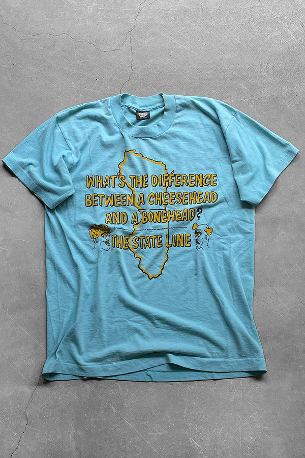 MADE IN USA 90'S THE STATE LINE MESSAGE T-SHIRT / BLUE [SIZE: L USED]
