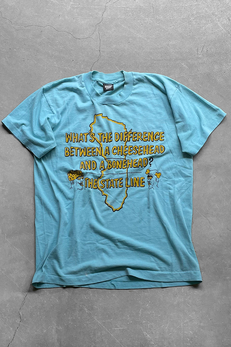 MADE IN USA 90'S THE STATE LINE MESSAGE T-SHIRT / BLUE [SIZE: L USED]