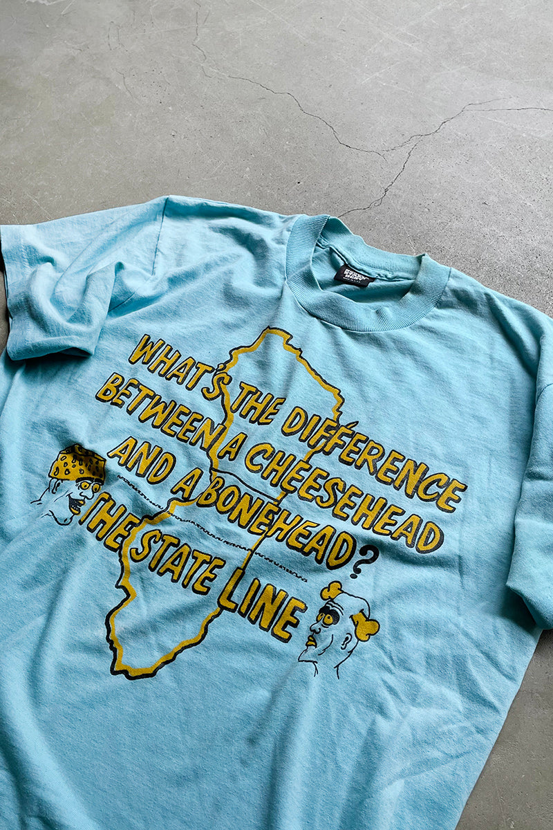 MADE IN USA 90'S THE STATE LINE MESSAGE T-SHIRT / BLUE [SIZE: L USED]