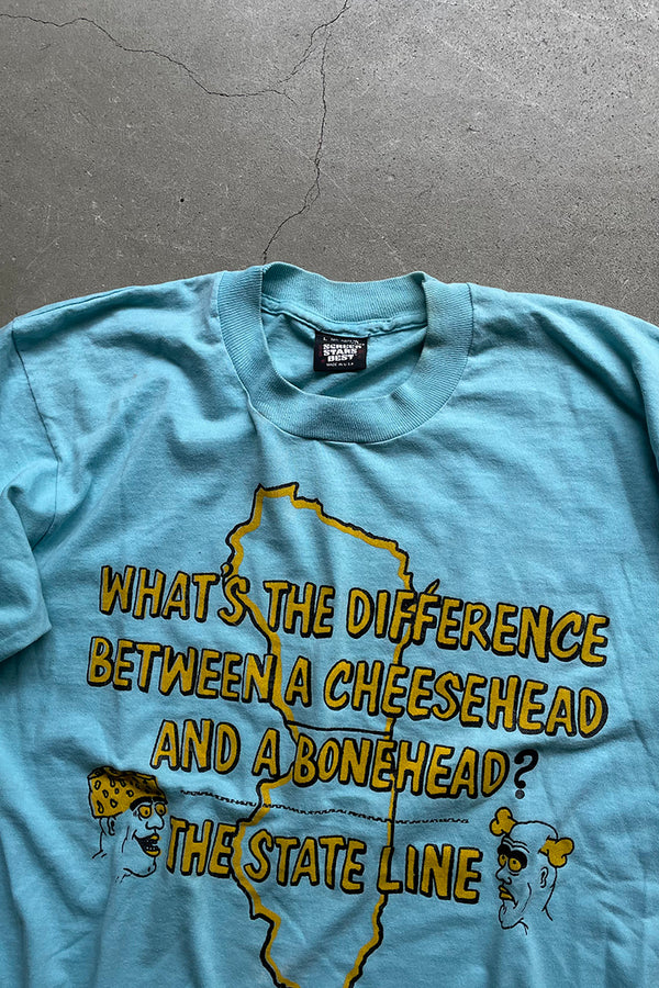 MADE IN USA 90'S THE STATE LINE MESSAGE T-SHIRT / BLUE [SIZE: L USED]
