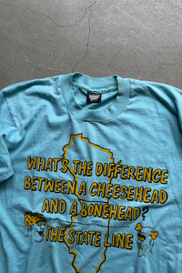 MADE IN USA 90'S THE STATE LINE MESSAGE T-SHIRT / BLUE [SIZE: L USED]