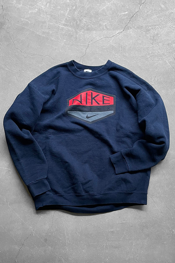 MADE IN USA 90'S NIKE AIR LOGO SWEATSHIRT / NAVY [SIZE: L USED]