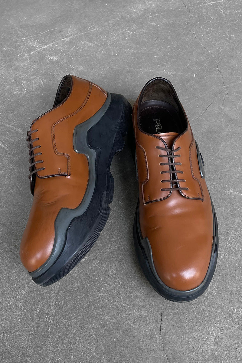 MADE IN ITALY 15AW PLATE LEATHER DERBY SHOES / BROWN [SIZE: US9.0 (approx. 27.0cm) USED]