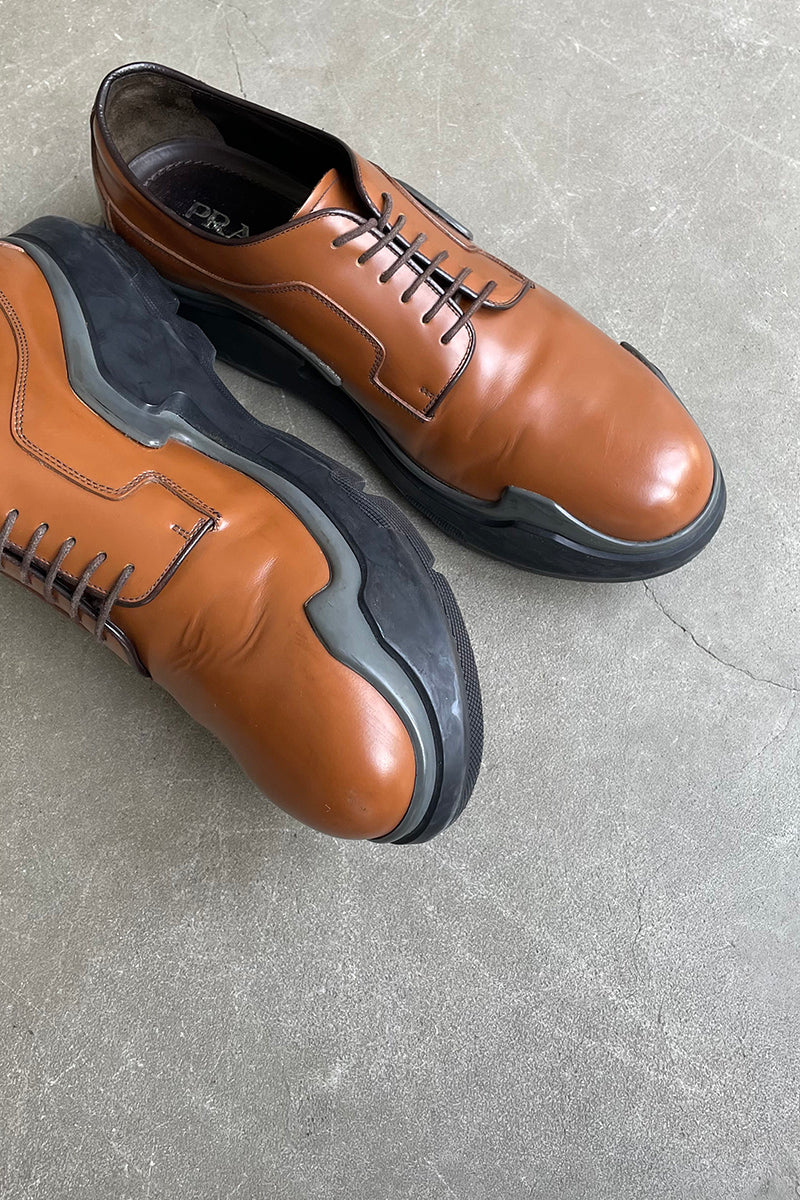 MADE IN ITALY 15AW PLATE LEATHER DERBY SHOES / BROWN [SIZE: US9.0 (approx. 27.0cm) USED]