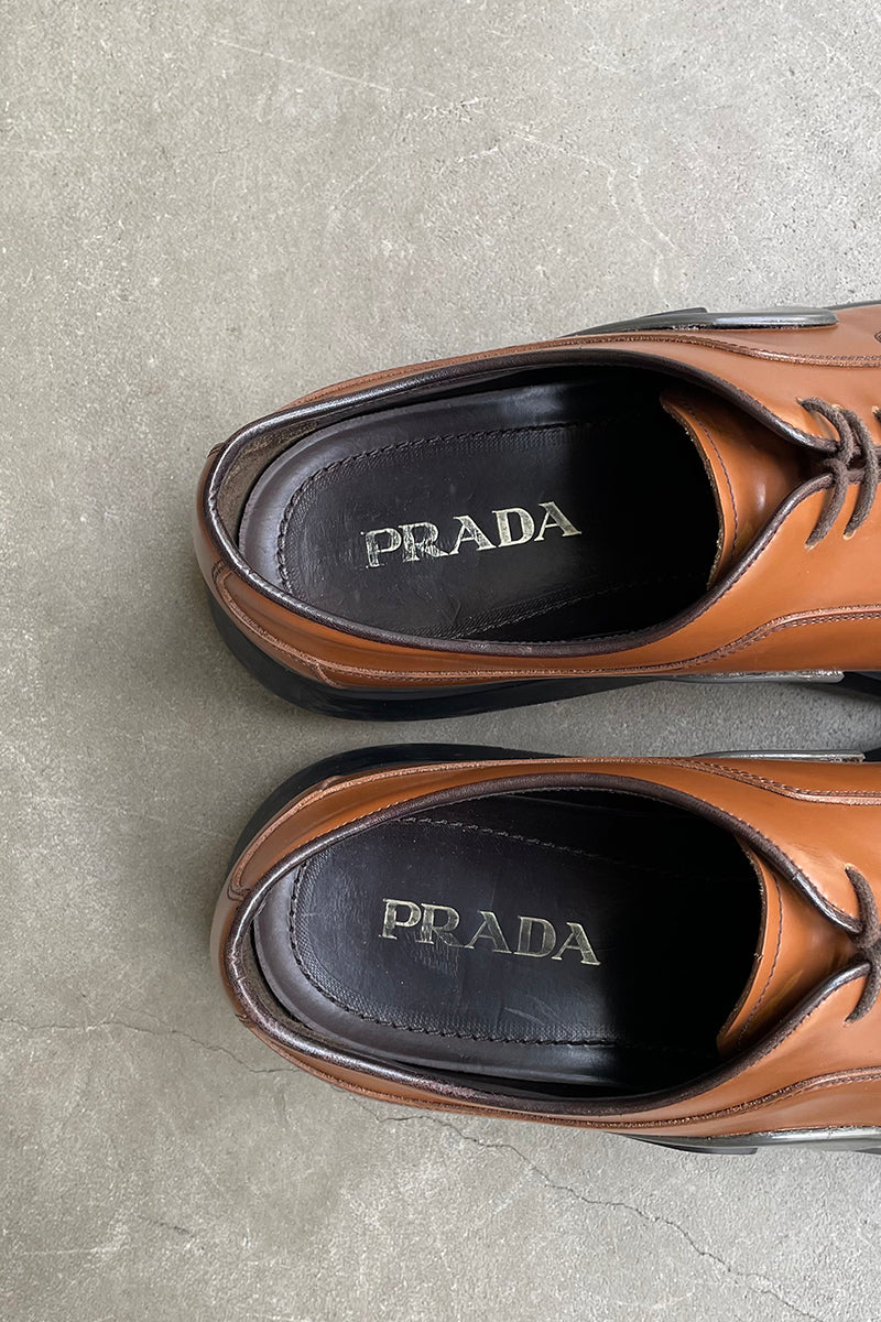 MADE IN ITALY 15AW PLATE LEATHER DERBY SHOES / BROWN [SIZE: US9.0 (approx. 27.0cm) USED]