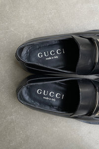 MADE IN ITALY SQUARE TOE LEATHER LOAFER W/LOGO PLATE / BLACK [SIZE: US9.0(27.0cm相当) USED]