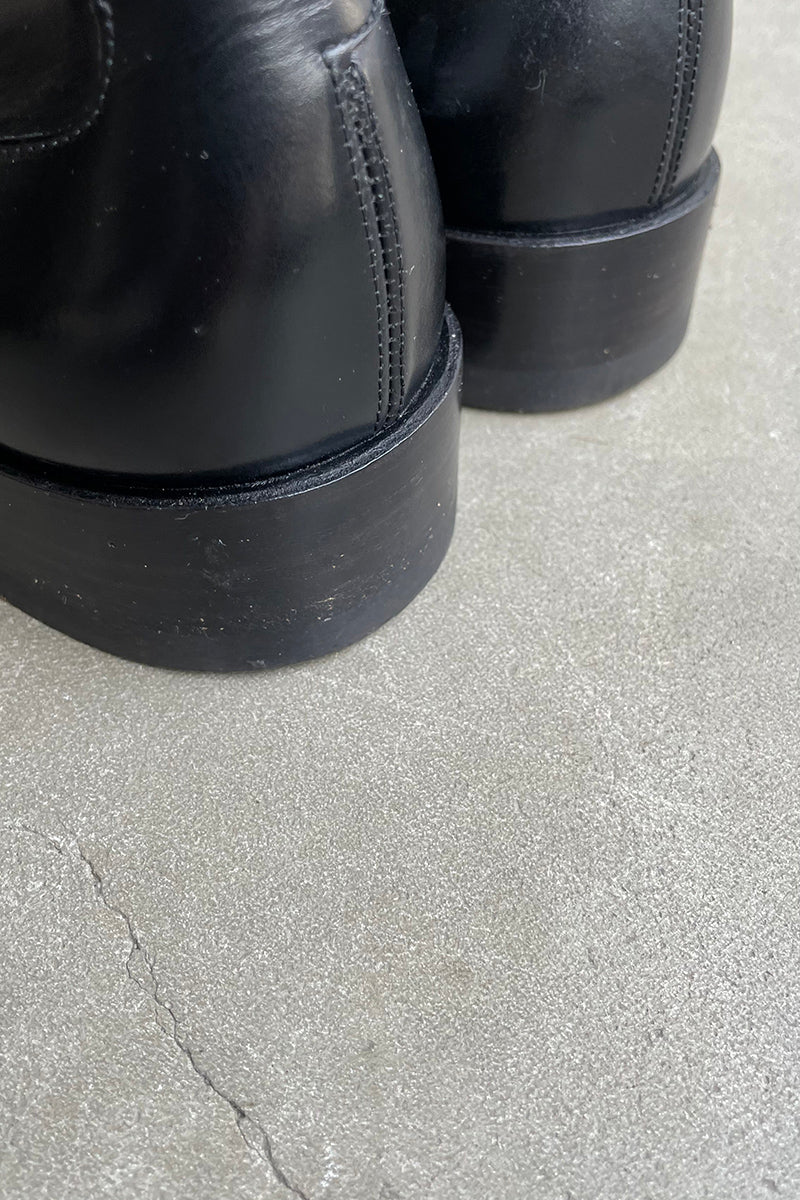 MADE IN ITALY SQUARE TOE LEATHER LOAFER W/LOGO PLATE / BLACK [SIZE: US9.0(27.0cm相当) USED]