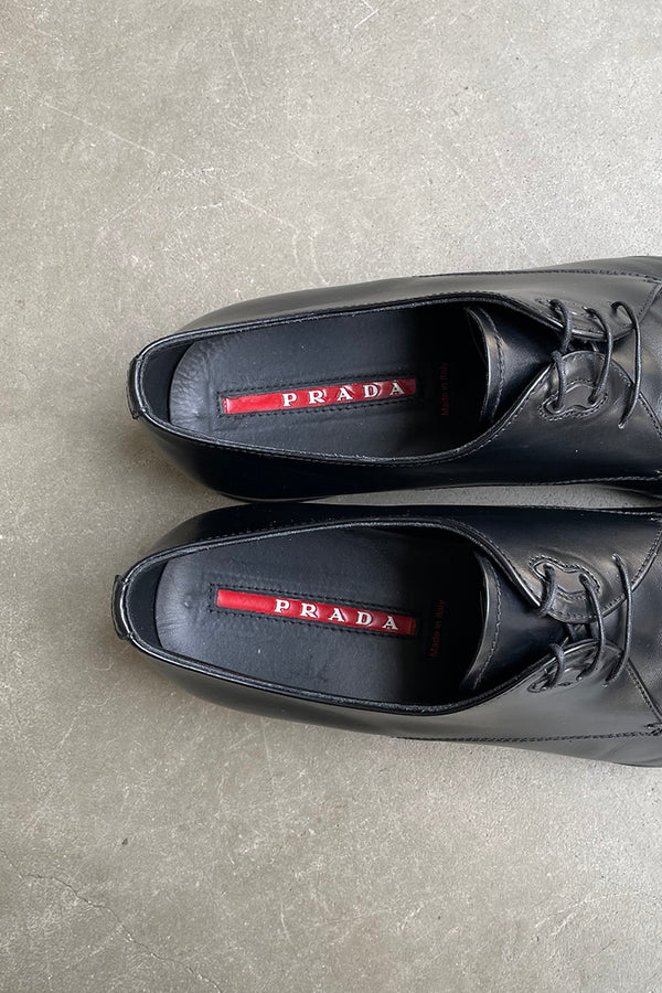 MADE IN ITALY LACE UP DRESS LEATHER SHOES / BLACK [SIZE: US8.5(26.5cm相当) USED]