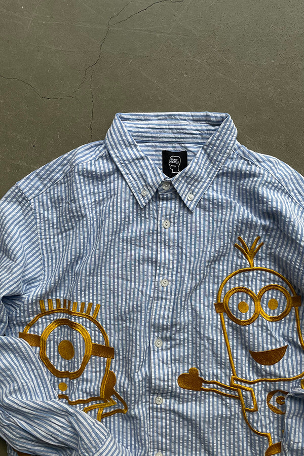 22'S MINION EMBROIDERY SHIRT / STRIPE [SIZE: M USED]