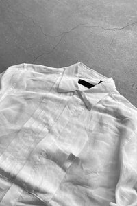 MADE IN ITALY FRONT GATHERED LINEN DRESS SHIRT / WHITE [SIZE: 40 USED]