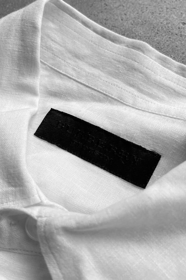 MADE IN ITALY FRONT GATHERED LINEN DRESS SHIRT / WHITE [SIZE: 40 USED]