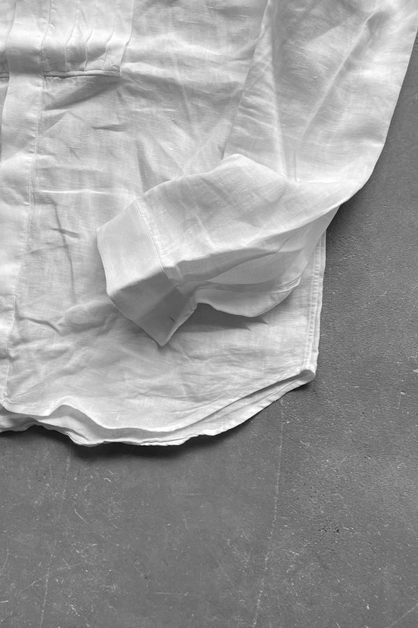MADE IN ITALY FRONT GATHERED LINEN DRESS SHIRT / WHITE [SIZE: 40 USED]