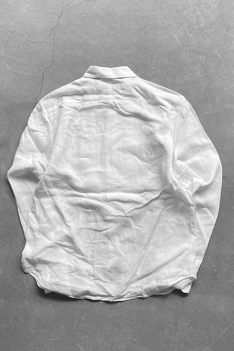 MADE IN ITALY FRONT GATHERED LINEN DRESS SHIRT / WHITE [SIZE: 40 USED]