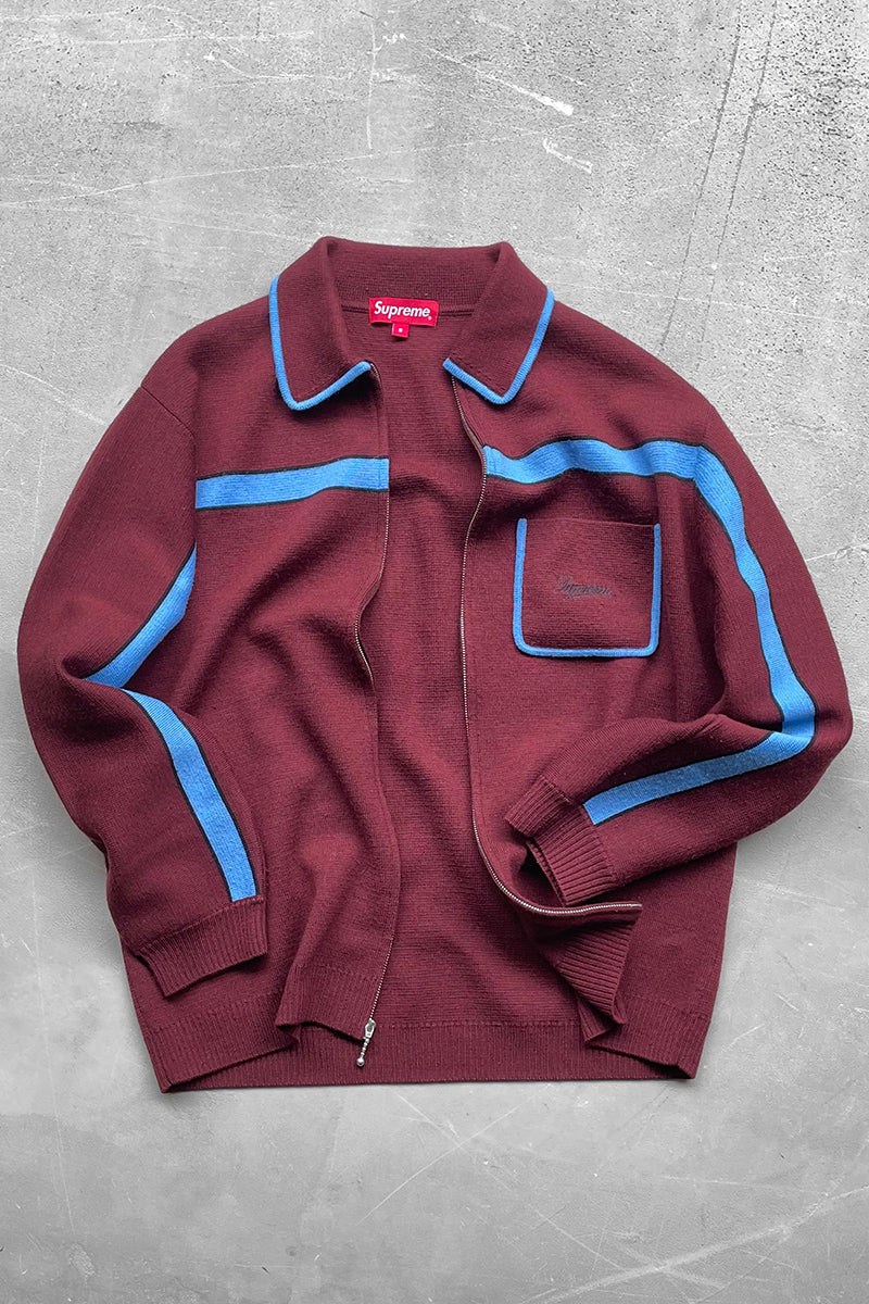 21AW CHEST STRIPE ZIP UP KNIT CARDIGAN / BURGUNDY [SIZE: S USED]