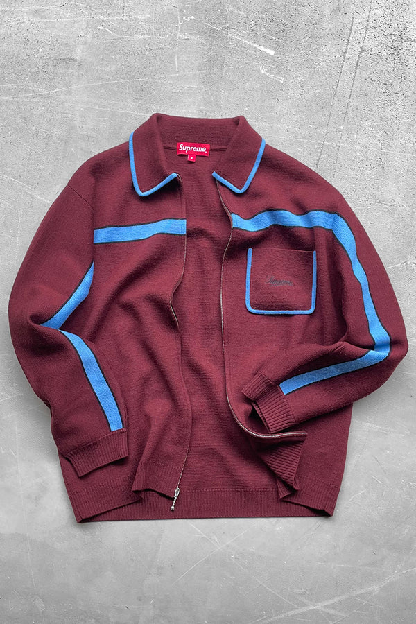 21AW CHEST STRIPE ZIP UP 니트 가디건 / 버건디 [사이즈: S USED]