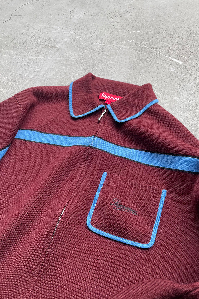 21AW CHEST STRIPE ZIP UP KNIT CARDIGAN / BURGUNDY [SIZE: S USED]