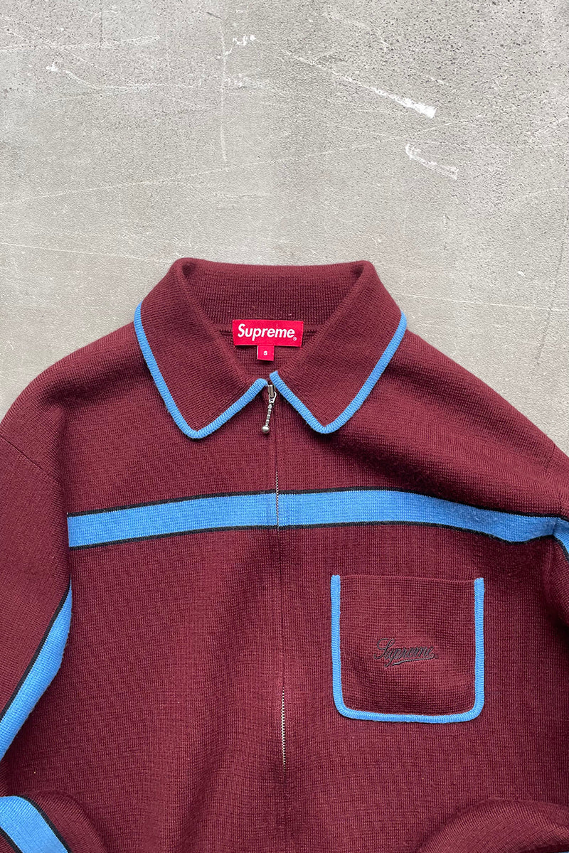 21AW CHEST STRIPE ZIP UP KNIT CARDIGAN / BURGUNDY [SIZE: S USED]