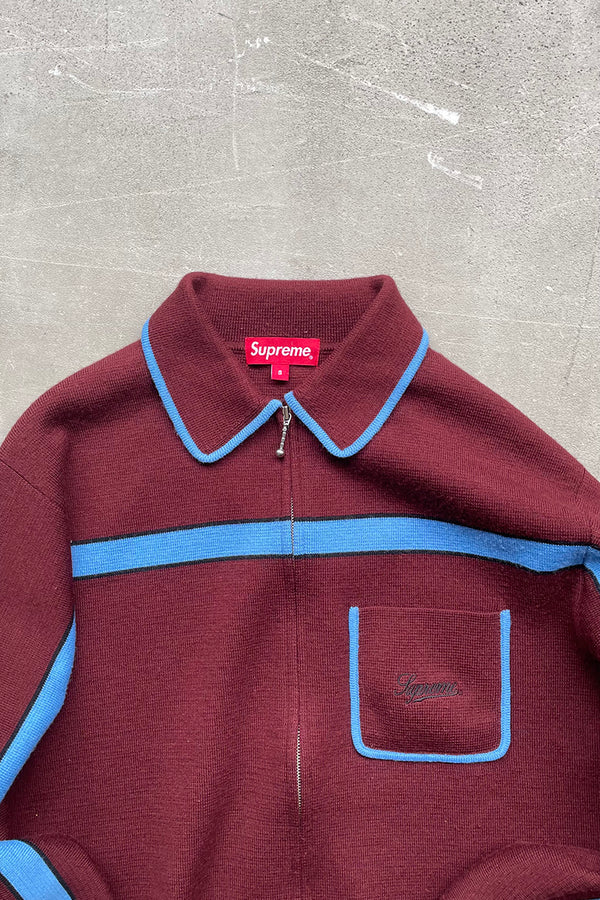 21AW CHEST STRIPE ZIP UP KNIT CARDIGAN / BURGUNDY [SIZE: S USED]