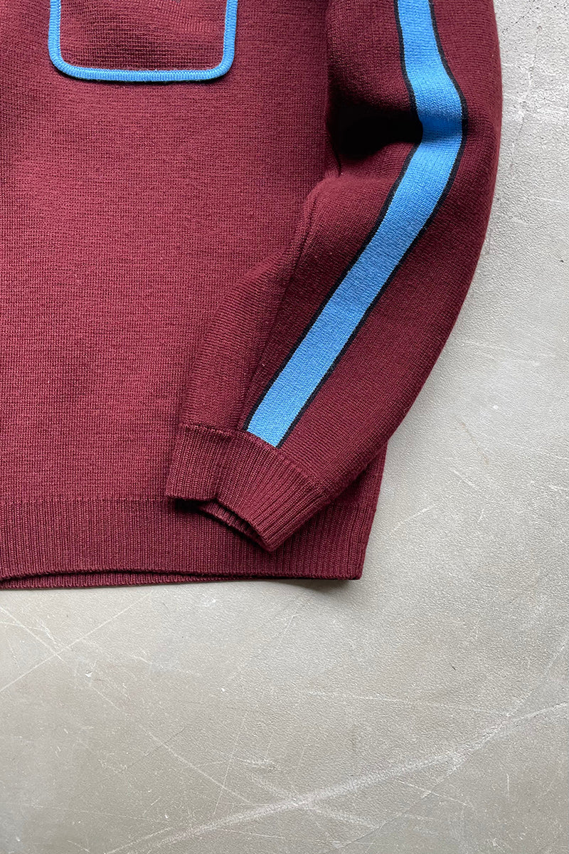 21AW CHEST STRIPE ZIP UP KNIT CARDIGAN / BURGUNDY [SIZE: S USED]