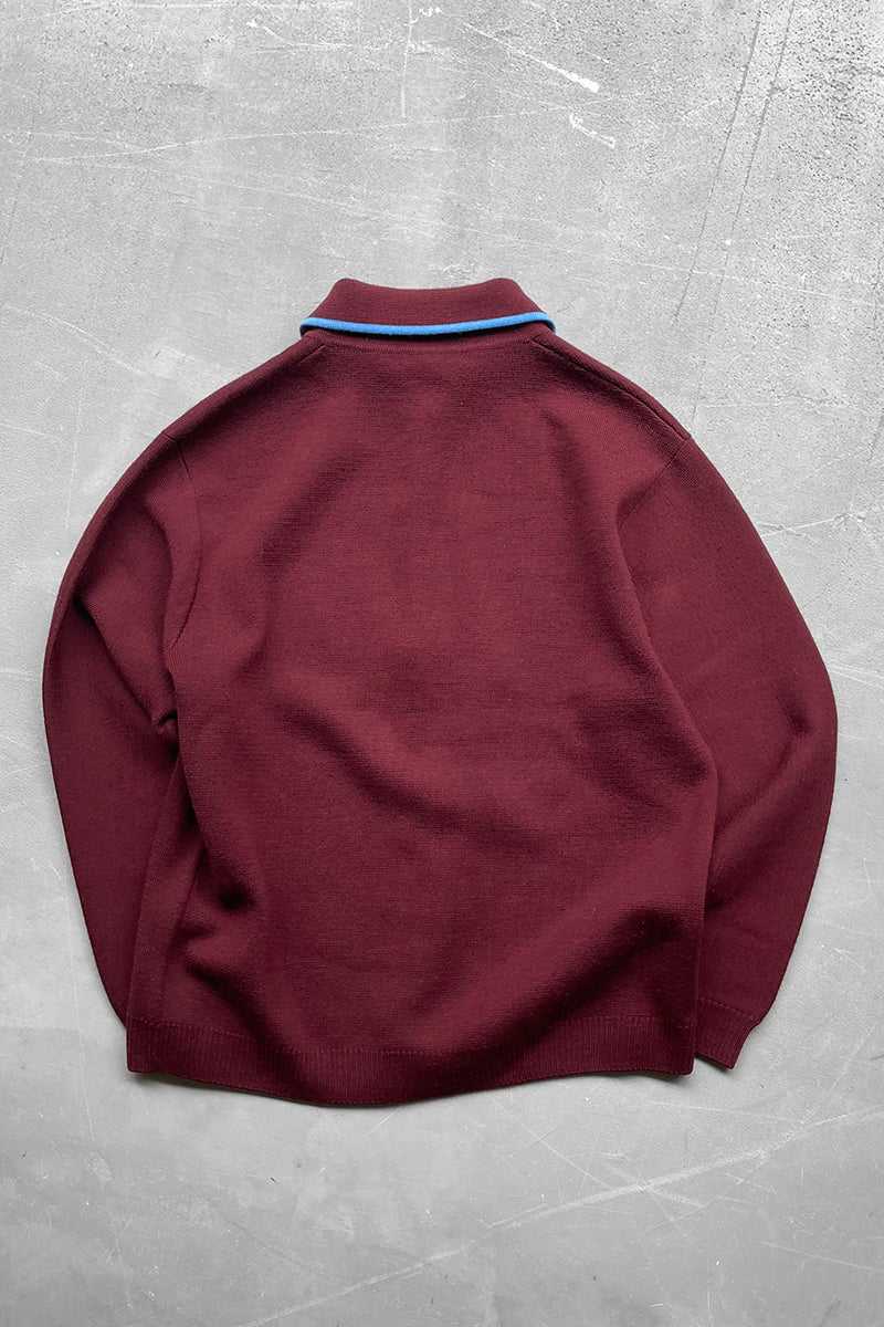 21AW CHEST STRIPE ZIP UP KNIT CARDIGAN / BURGUNDY [SIZE: S USED]