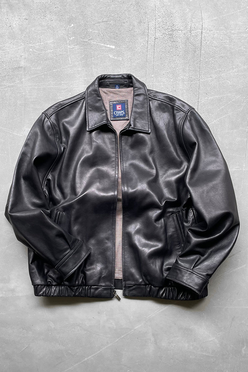 90'S LEATHER ZIP UP JACKET / BLACK [SIZE: XL USED]