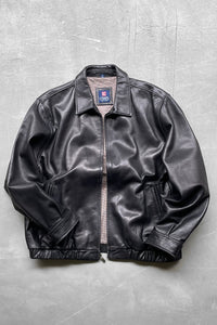90'S LEATHER ZIP UP JACKET / BLACK [SIZE: XL USED]