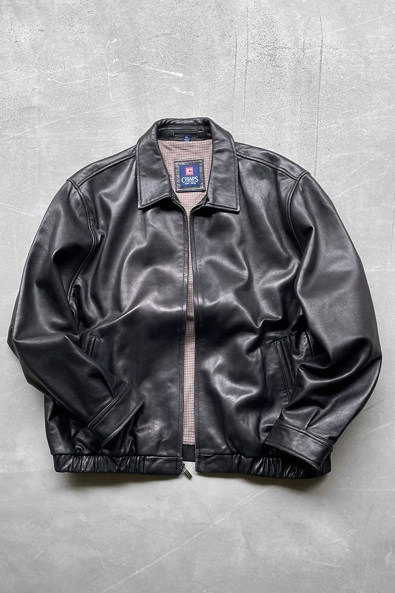 90'S LEATHER ZIP UP JACKET / BLACK [SIZE: XL USED]